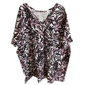 Woman Within 42/44 6X New Short Sleeve Womens Top Blouse Tropical Leaves Casual